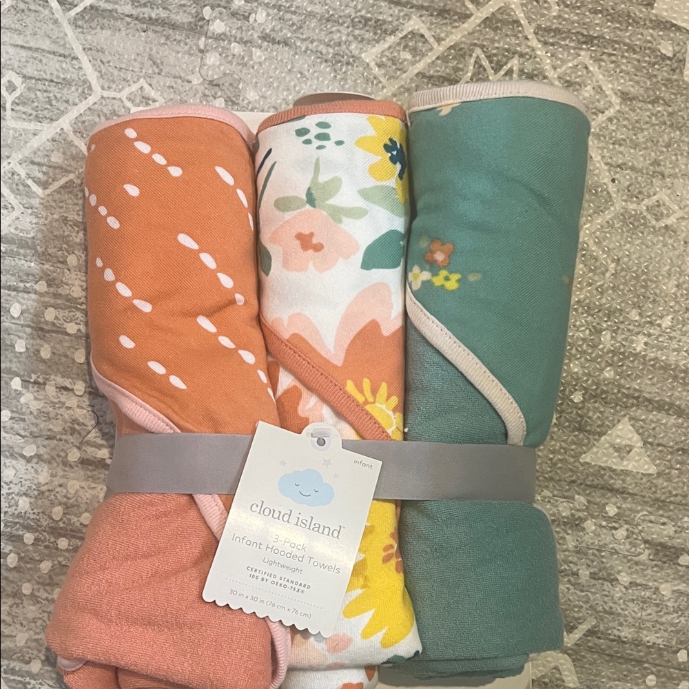 Cloud Island Hooded Towels - Orange, Floral, Teal